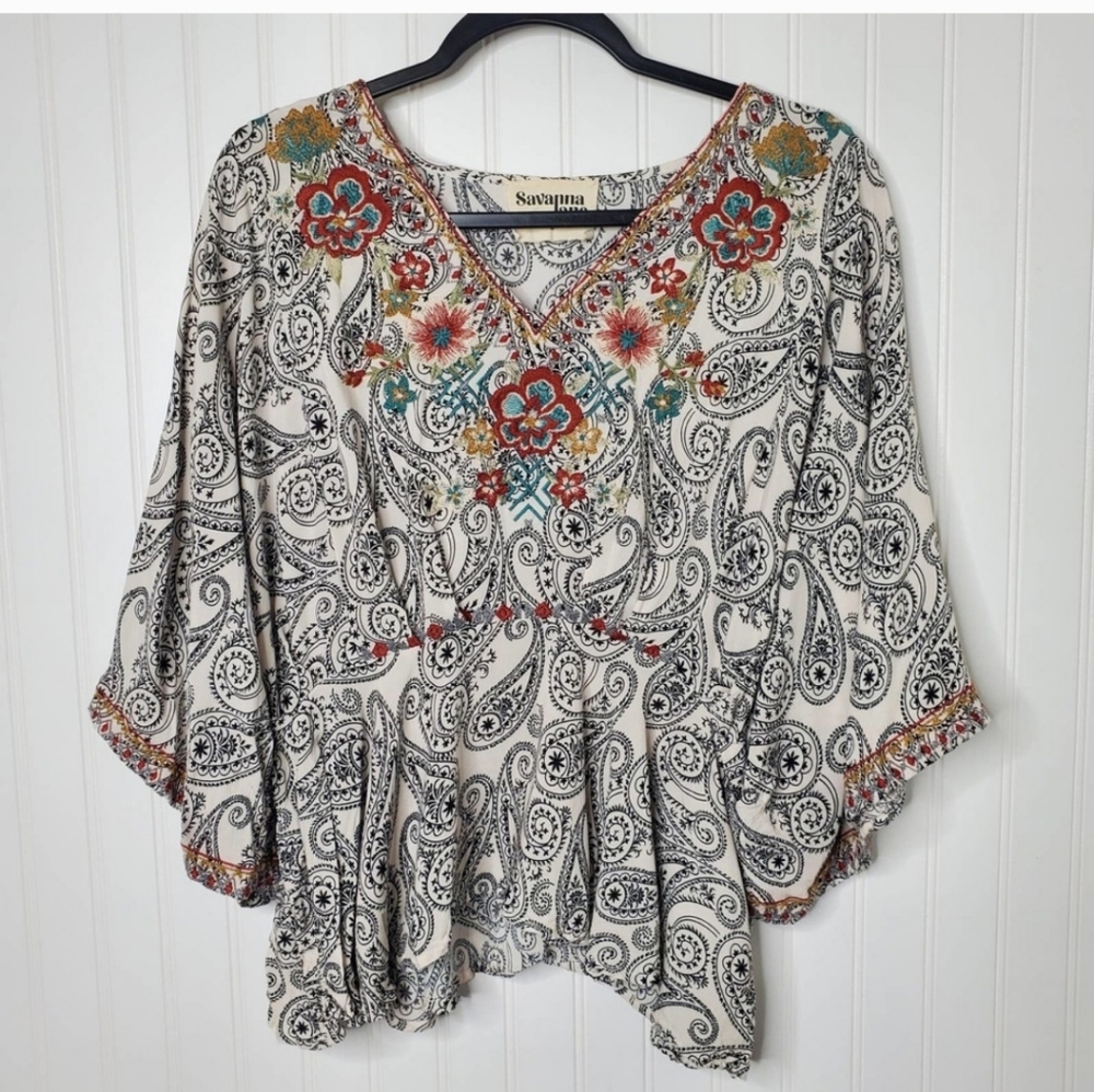 Savanna Jane Paisley and Embroidered Flower Blouse